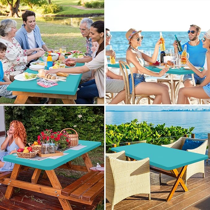 homing Rectangle Table Cloth Cover, Waterproof Polyester Elastic Fitted Tablecloth, Fits for 4 Foot Folding Tables, Washable Table Protector for Picnic, Camping, Outdoor (Turquoise, 24" x 48")