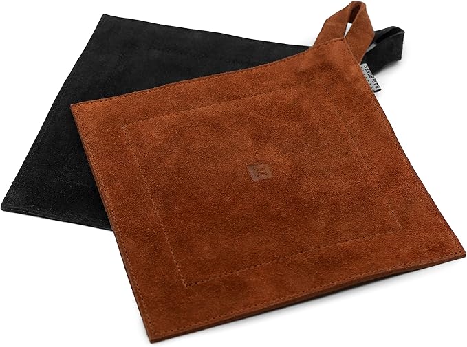 Barebones Leather Pot Holder - Hot Pad Outdoor Kitchen Accessories, Cast Iron Pan Handle Cover, (Black)