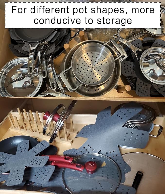 Pot and Pan Protectors 9 Pcs (12" 14" 16"), Gray Pan Protectors for Stacking, Pots and Pans Dividers, 3 Different Sizes, Avoid Scratching Cookware Protectors