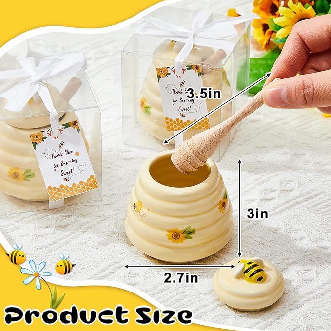 Yinder 1 Pcs Baby Shower Prize for Winners Honey Party Favors 3 oz Ceramic Honey Jars with Dippers Mini Bee Themed Pots with Goodie Boxes for Baby Shower Wedding Favors Bee Themed Party Gifts