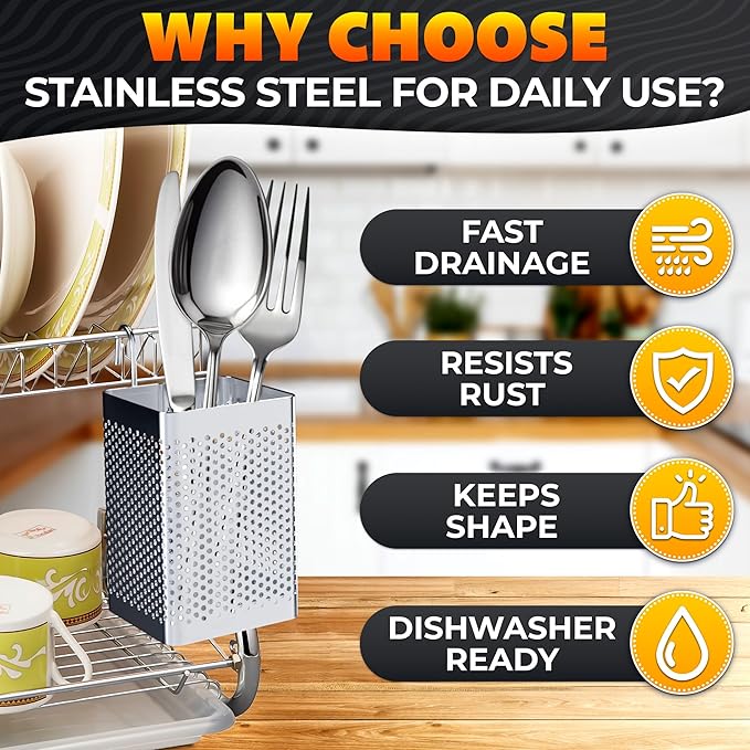 Dishwasher Chopstick Basket – 2.75" x 2.75" x 3.93" Stainless Steel Utensil Holder, Rust-Resistance Chopstick Holder for Dishwasher Basket – Hanging Caddy for Organizing Chopsticks, Straws & Teaspoons