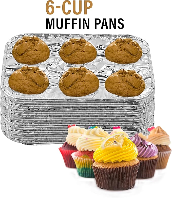 PARTY BARGAINS 6-Cup Aluminum Muffin Pans - 40 Pack, Standard Size Cupcake Pans, Disposable Muffin Tin for Baking (Max 240°C)