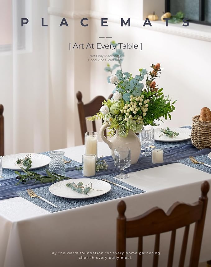 Leetaltree Deep Navy Woven Placemats Set of 4 - Heat Resistant Non-Slip Place mats for Dining Table, Washable Durable PVC Vinyl Woven Table Mats(Deep Navy, 4)