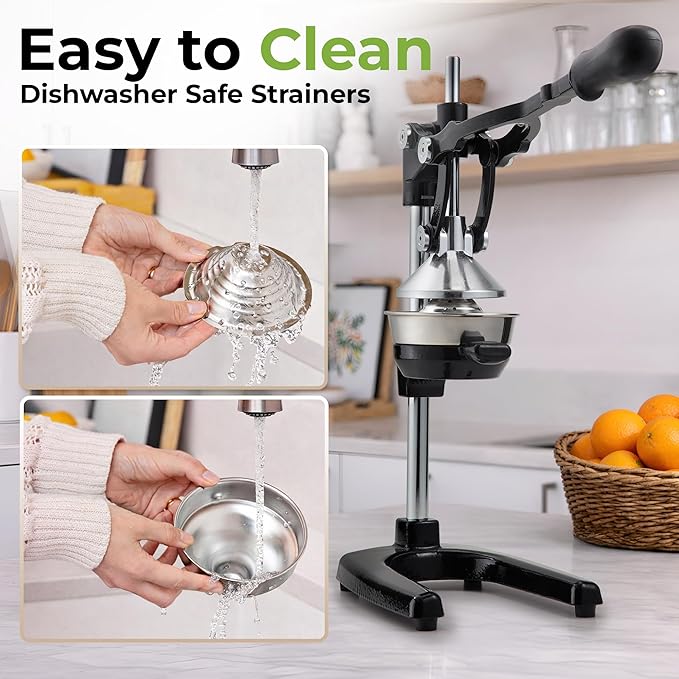 Zulay Kitchen Extra Tall Cast Iron Juicer - Fits Any Glass, Heavy Duty Manual Citrus Juicer with Detachable Strainers for Easy Cleaning, Perfect for Bartenders, Juice Lovers & Health Enthusiasts