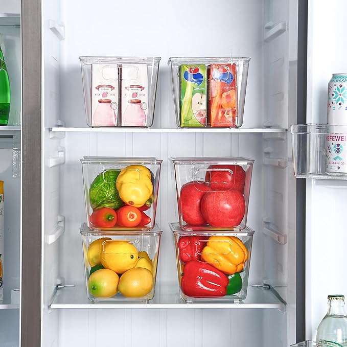 Vtopmart 12 Pack Clear Stackable Storage Bins with Lids, Medium Plastic Containers with Handle for Pantry Organizer and Storage,Perfect for Kitchen,Fridge,Cabinet, Closet,Bathroom Organization