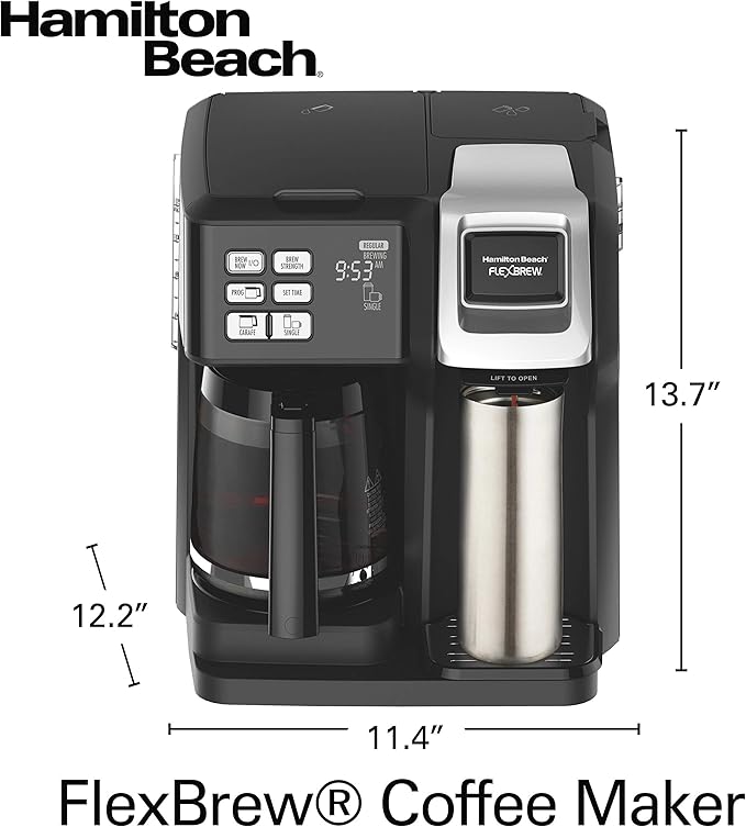 Hamilton Beach FlexBrew Trio 2-Way Coffee Maker, Compatible with K-Cup Pods or Grounds, Single Serve & Full 12c Pot, Permanent Gold-Tone Filter, Black & Silver