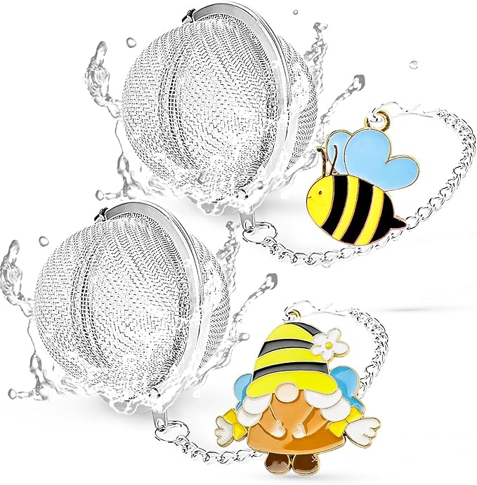 TeaSanavie 2 Pack Tea Infuser for Loose Leaf Tea with Gnome & Honey Bee Charms - 304 Stainless Steel Tea Steeper, Nature Themed Tea Gift