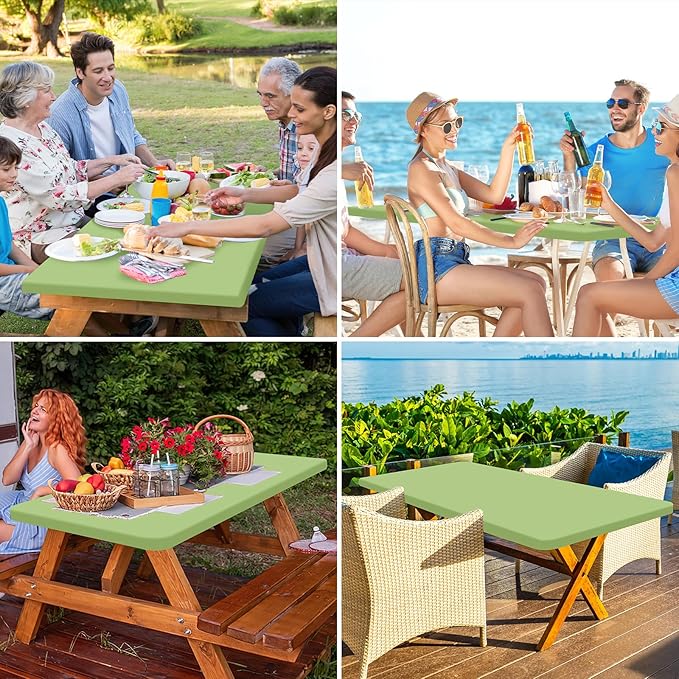 homing Rectangle Table Cloth Cover, Waterproof Polyester Elastic Fitted Tablecloth, Fits for 4 Foot Folding Tables, Washable Table Protector for Picnic, Camping, Outdoor (Sage Green, 24" x 48")