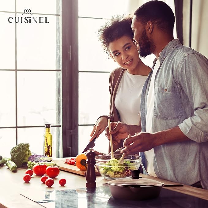 Cuisinel 6"+8"+10+12"-Inch Cast Iron Skillets Set + Glass Lids + Silicone Handle Grips - Pre-Seasoned Frying Pan - Oven Cookware - Use Indoor/Outdoor, Grill, Stovetop, Fire, Camping, Kitchen