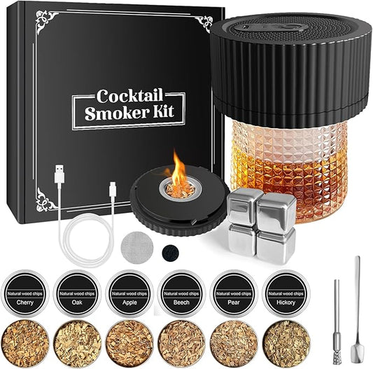 Electric Whiskey Smoker Kit Cocktail Smoker Kit with 6 Wood Chip Flavors Old Fashioned Drink Smoker Kit for Bourbon Whiskey Cocktails Home Bar Accessories Whiskey Gifts for Men Dad Husband