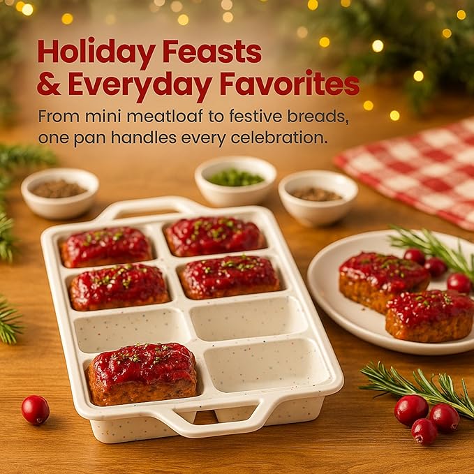 2-Pack Silicone Mini Loaf Pans for Baking Bread – 8-Cavity Nonstick Baking Molds with Metal-Reinforced Handles – BPA-Free, Odor-Resistant Silicone mini bread loaf pans for Cakes & Meatloaf – Cream