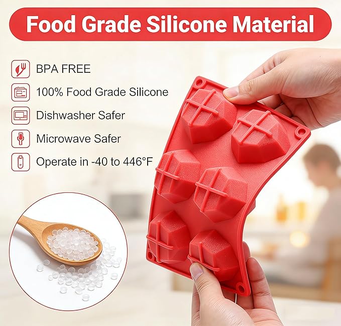 3D Diamond Heart Silicone Molds 2 Pack 12-Cavity Valentine Love Shape for Hot Cocoa Bombs, Chocolate, Cake, Soap, Jelly, Candy, Ice Cube DIY Baking & Party Gift Making