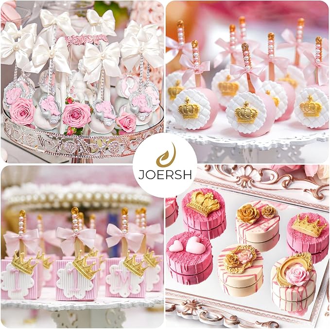 JOERSH 4PCS Vintage Baroque Mold Set, Silicone Frame Fondant Molds Royal Crown Rose Heart Mold for Cupcake Decorating, Cake Pop, Chocolate, Candy Craft, Dessert Decor