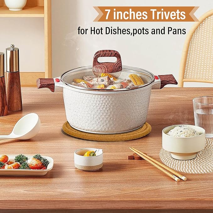Tidponra Trivet Mats Set for Hot Dishes, 5 Heat Resistant Pot Holders for Kitchen, Home Essentials, Anti Stain Hot Pads for Hot pots and Pans, Fall Decorations for Home, 7 Inches(Brown)