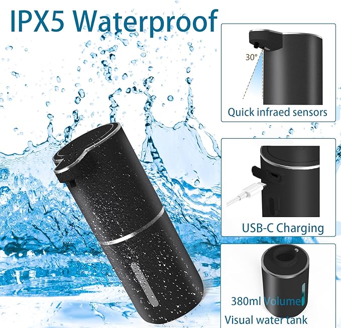Automatic Soap Dispenser – Touchless Foaming Soap Dispenser 400ml USB Rechargeable Dispenser Electric Wall Mounted 4levels Adjustable Foam Dispenser Pump for Bathroom Kitchen Dish Soap(Black)