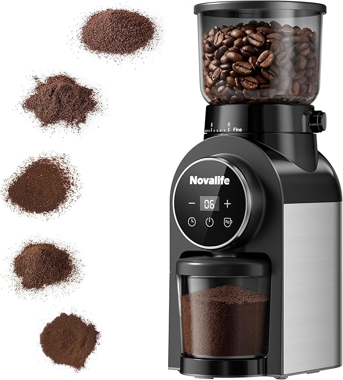 Electric Coffee Grinder, Burr Coffee Beans Grinder with 30 Grinding Settings, Burr Mill Grinder for Home Use, Touchscreen Adjustable 2-10 Cups or 40-Second Timer, Stainless Steel