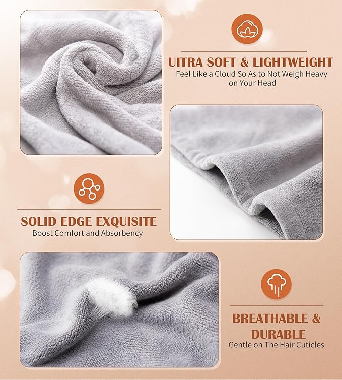 POPCHOSE Microfiber Hair Towel Wrap, Fast Drying Hair Turban, Soft Ultra Absorbent, Gifts Stocking Stuffers for Women, No Frizz Hair Wrap Towels for Women Wet Hair, Curly, Longer, Thicker Hair
