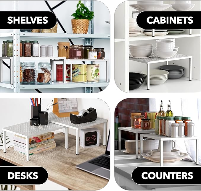 Simple Houseware Expandable Stackable Kitchen Counter Shelf Organizer, White, Metal Top, 11.25"L x 7.9"W x 5.4"H
