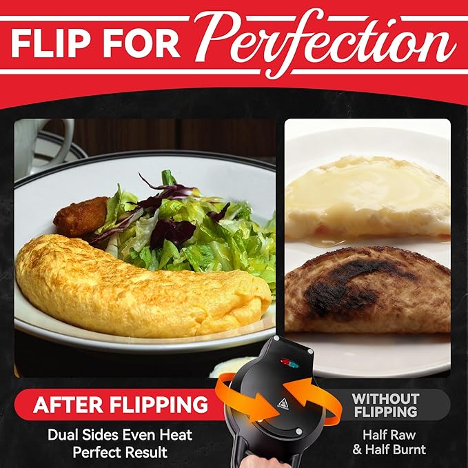 SugarWhisk Flip Omelette Maker Electric, Omelette Pan Nonstick for 2 Individual 6.5" Omelets, Cooking Gadgets for Home, Omelet Maker with Ceramic Coating, Graphite