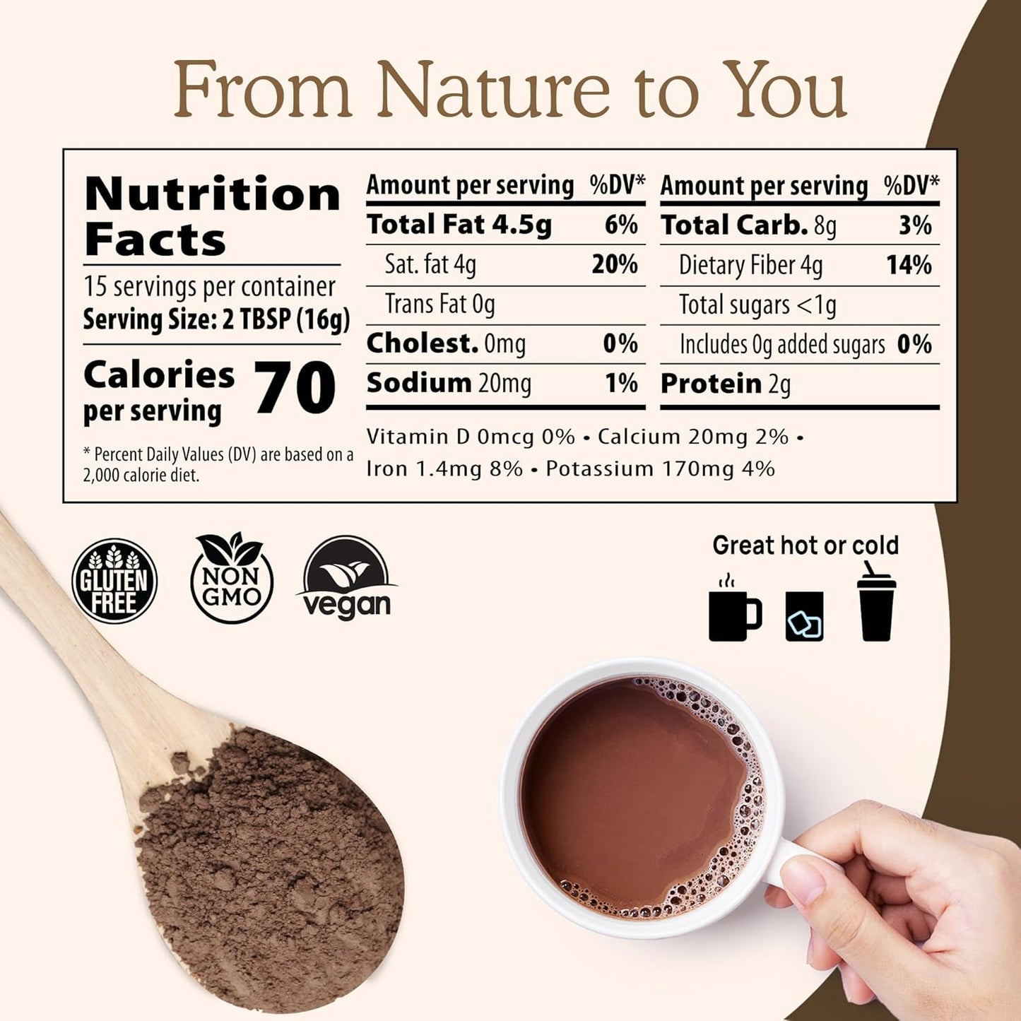 Real Mushrooms Unsweetened Hot Chocolate Mix with 5 Defenders – Reishi, Chaga, Turkey Tail, Maitake, Shiitake – Coco Powdered Unsweetened – Organic Cacao Powder Supplement, Vegan, 15 Servings