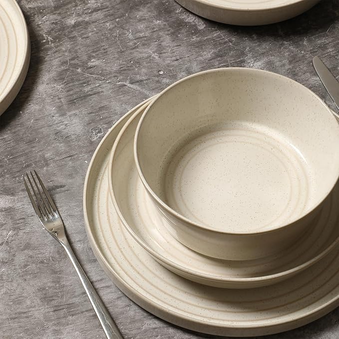 Stone Lain Claire 4-Piece Bowl Set Stoneware, Bowls, Dishwasher and Microwave Safe, Dish Set for 4, White