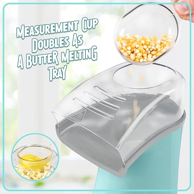 Nostalgia Air Popper Popcorn Maker - Oil-Free Popcorn Machine Pops Up To 16 Cups with Hot Air for Movie Night Snacks - Aqua Popcorn Popper with Swirling Air Chamber & Measuring Cup for Precise Popping