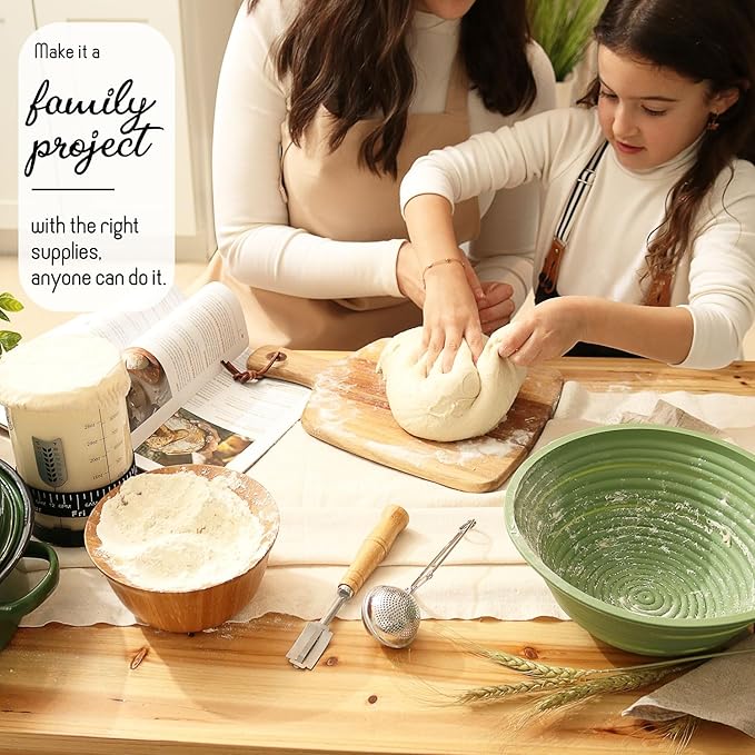 CraftZee All-Inclusive 𝗣𝗥𝗘𝗠𝗜𝗨𝗠 Sourdough Starter Kit with Pot, 34 Oz Starter Jar, 4 Banneton Bread Proofing Baskets, Scraper, Scale, Sourdough Bread Baking Supplies, Beginner Guide & Recipes