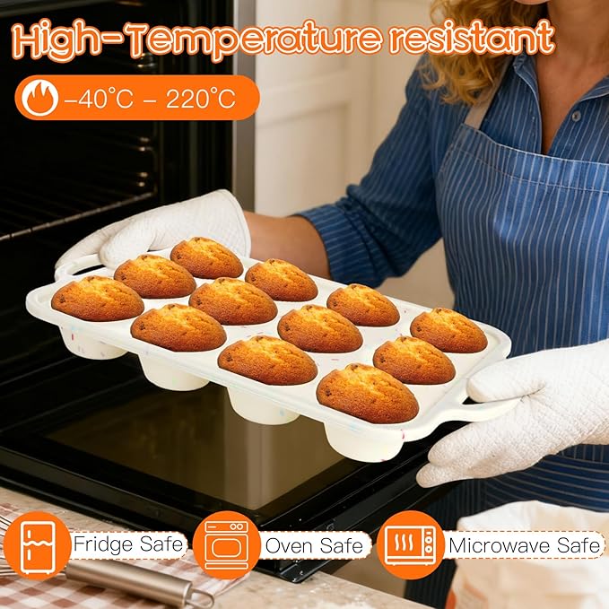 4 Pcs Silicone Muffin Pan Set with Metal Reinforced Frame, 12 Cup Regular Size Nonstick Cupcake Pan and 8-Cavity Mini Loaf Pans with 1 Pastry Brush, Silicone Cupcake Tin for Baking Egg Bites Bread