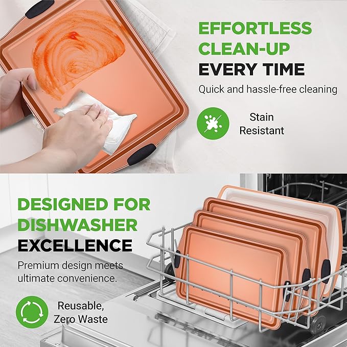 NutriChef 25-Piece Baking Pan Set, Nonstick Carbon Steel Bakeware, Includes 15 Cookie Sheets (3 Each 13", 17", 15") with Silicone Handles, 5 Rectangular Pans with Plastic Lids, PFOA/PFOS/PTFE Free