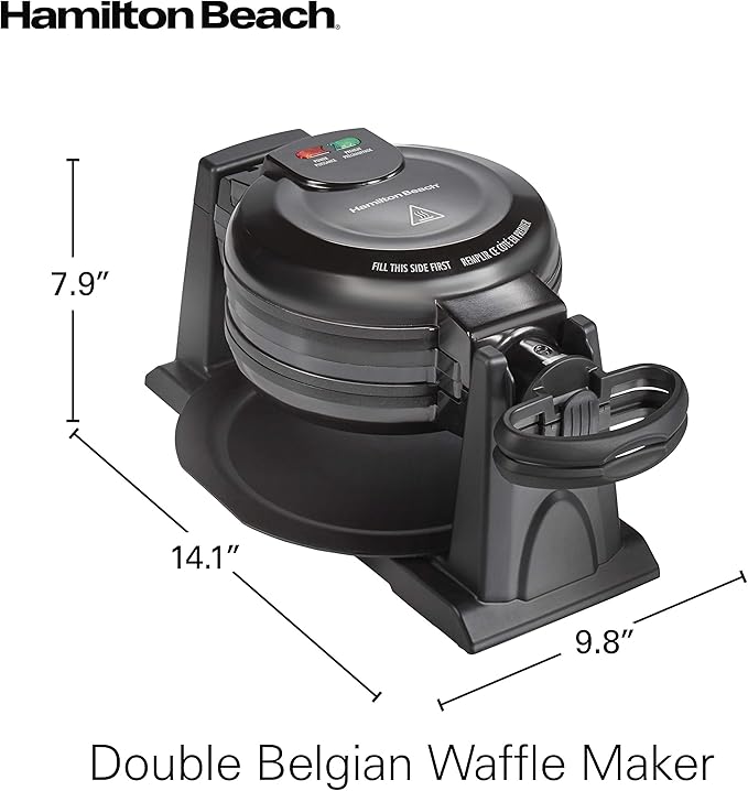 Hamilton Beach 26201 Belgian Waffle Maker with Removable Nonstick Plates, Double Flip, Makes 2 at Once, Black