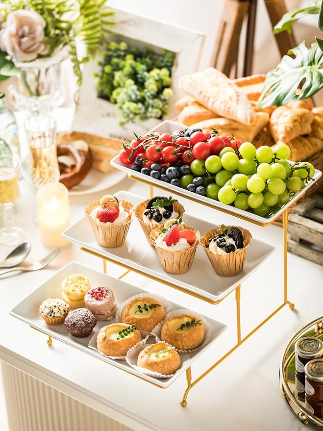 YHOSSEUN 3 Tier Serving Tray with Serving Stand, Serving Dishes for Entertaining, Tiered Serving Tray for Mother's Day, Suitable for Dessert Table Display Set Catering Supplies, 12 inch Gold
