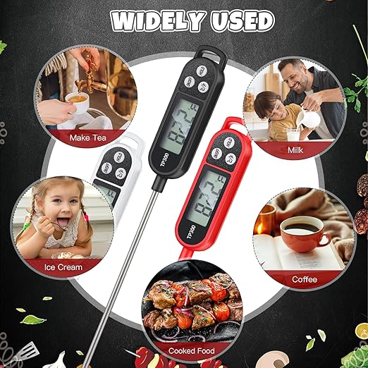 6 Pcs Meat Food Thermometer Food with Probe Water Liquid Instant Read Digital Thermometer Kitchen Cooking Supplies for Cooking BBQ Milk Yogurt (Black,White,Red)