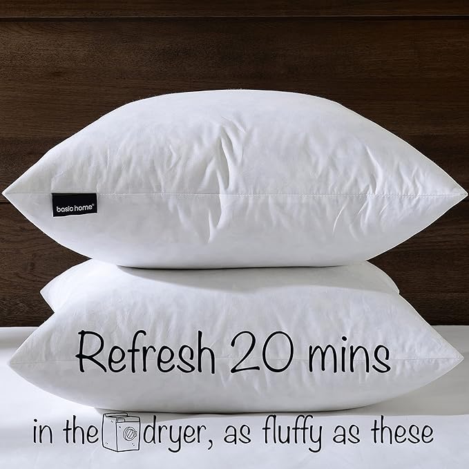 24x24 Euro Throw Pillow Inserts-Down Feather Pillow Inserts-Cotton Fabric-Set of 2-White.