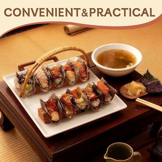 Wooden Taco Holder Stand for Sushi Hand Roll, Temaki & Sushi Roll – 1/2/3/5 Slot Sushi Display Tray, Natural Wood Serving Platter (10 pcs per Pack) (1 Slot (10 pcs))