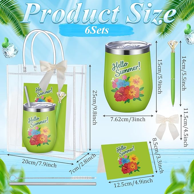 Patelai 36 Pcs Summer Theme Gift Set for Men Women 12oz Stainless Steel Coffee Mug Colorful Cups with Lid and Straw Pens Card Bags Set for College Graduates Party Supplies