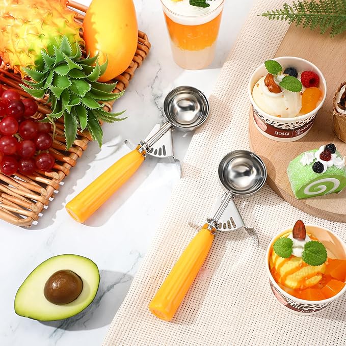 Reallnaive 4 Pcs Release Cookie Scoops Ice Cream Scooper with Trigger Release Portion Scoop Stainless Steel for Portion Control, Baking Food, Cookie Dough (1.6 oz,Yellow)