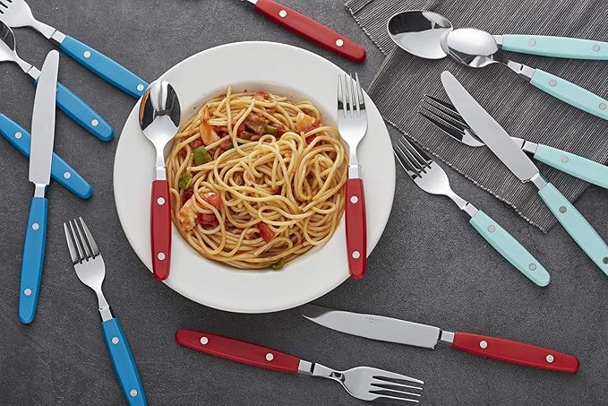 ANNOVA Silverware Set, Retro/Rivet Colorful Stainless Steel Tableware Kitchen Flatware Set Utensils, Includes Dinner Knives, Forks, Spoons, Salad Forks & Dessert Spoons (Blue, 20 Pieces)