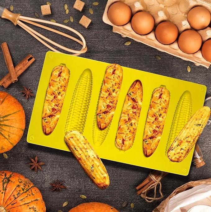 Sidosir 2Pcs Corn Stick Mold Silicone for Baking, 6-Cavity Corn Cob Silicone Molds for Bread, Non-Stick Cake Pan
