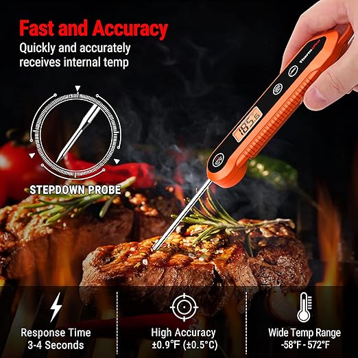 ThermoPro Digital Instant Read Meat Thermometer for Grilling Waterproof Kitchen Food Thermometer with Calibration & Backlight Smoker Oil Fry Candy Thermometer with Temperature Indicators