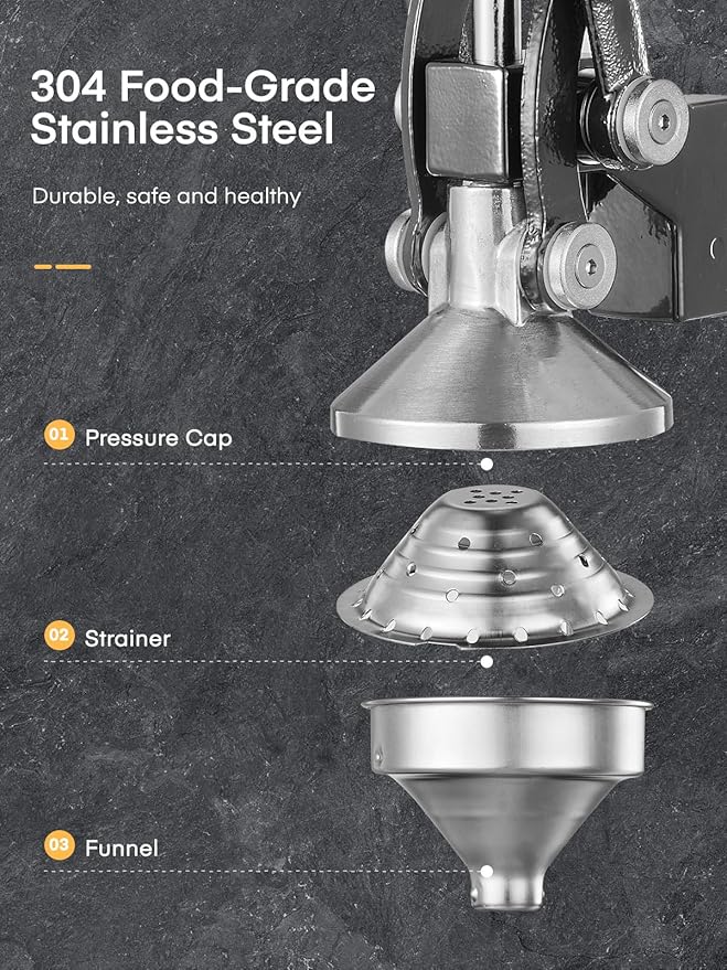 FOHERE Orange Juicer Squeezer, Cast Iron Lemon Squeezer, Commercial Citrus Juicer Hand Press for Orange, Lemon, Pomegranate, Easy to Clean Citrus Squeezer with a Stainless Steel Cup, Grey