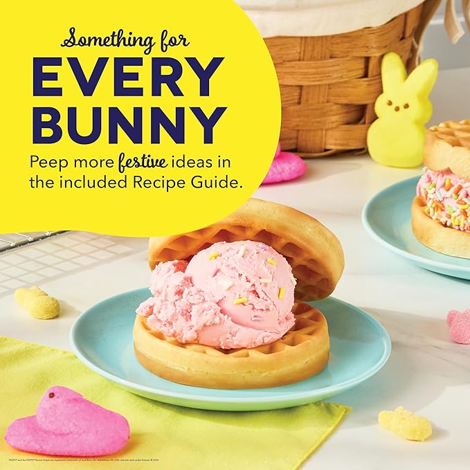 Dash & PEEPS® Mini Waffle Maker- Mini Machine for Creative Homemade Treats - Nonstick Iron with Unique Print Design - Stylish Waffle Machine - Yellow Chick