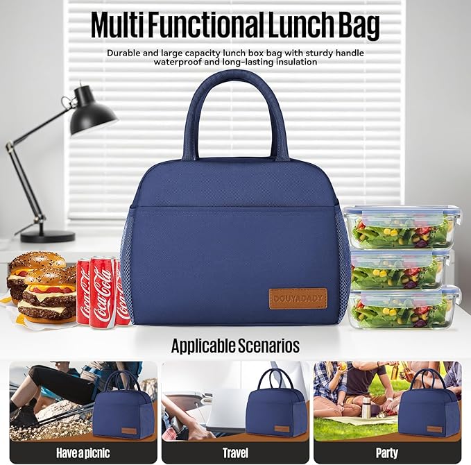 douyadady Lunch Bag Women/Men Lunch Box Women/Men (Dark blue)