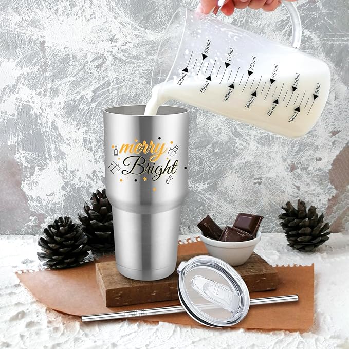 YOUKE OLA 8 Pack Stainless Steel Insulated Tumbler with Lids and Straws Bulk Double Wall Vacuum Insulated Coffee Travel Tumbler for DIY Gift (Silver, 30oz)