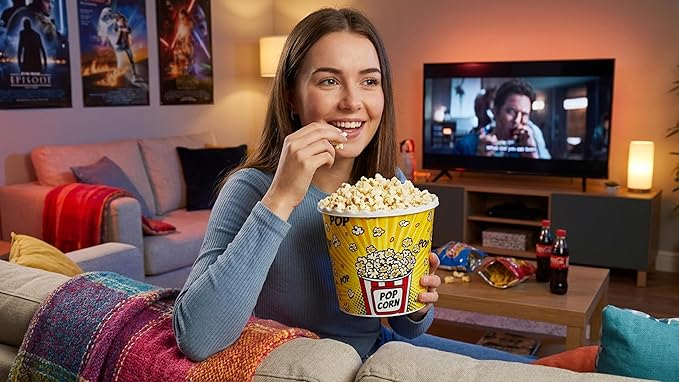 Modern Style Reusable Plastic Popcorn Box/Popcorn Containers/Popcorn Bowls Set for Movie Theater Night - (BPA Free - 6 Pack-75 oz) (6, YELLOW)