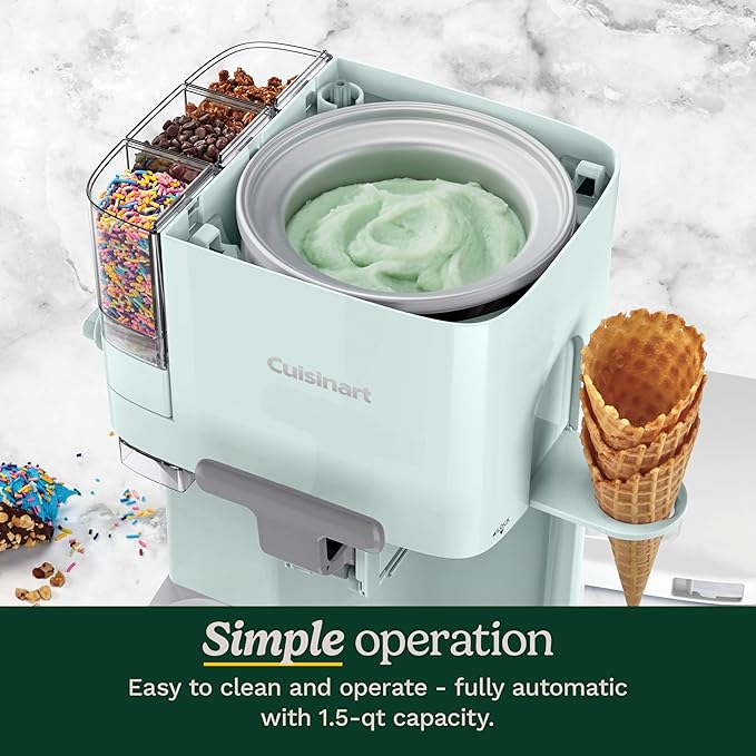 Cuisinart Soft Serve Ice Cream Machine- Mix It In Ice Cream Maker for Frozen Yogurt, Sorbet, Gelato, Drinks 1.5 Quart, Mint Green, ICE-48