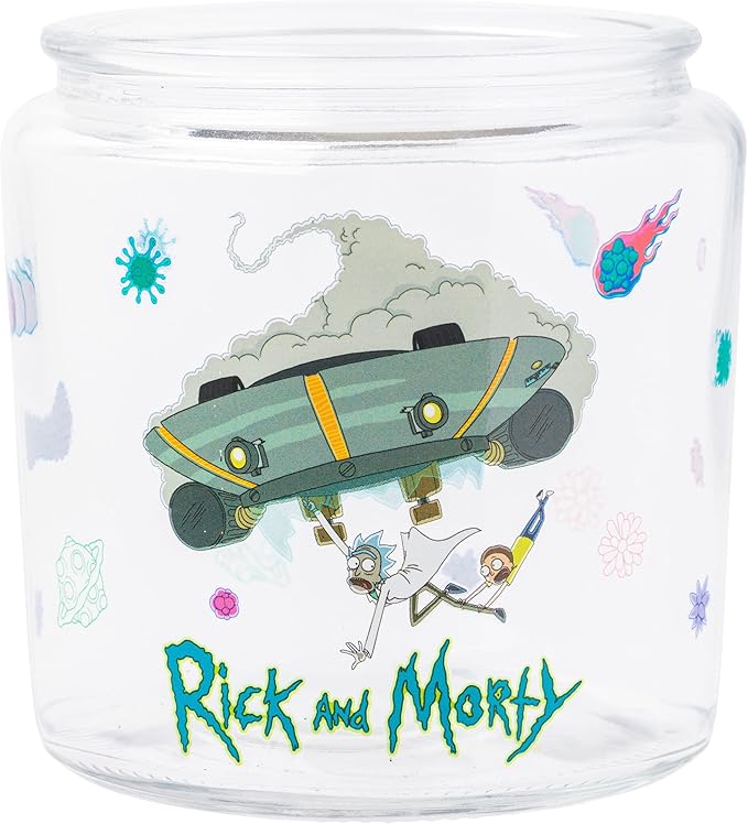 Silver Buffalo Rick and Morty Falling Out of Ship Glass Cookie Snack Candy Jar with Lid (Small)