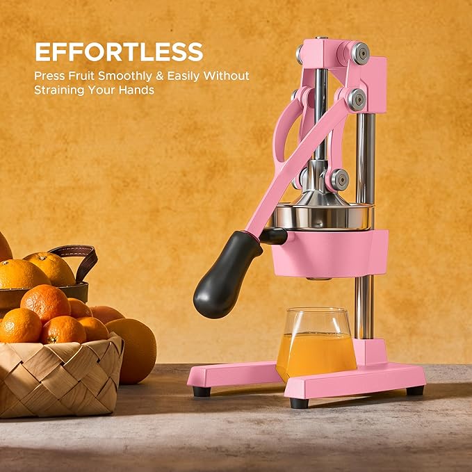 CO-Z Manual Citrus Juicer, Heavy-Duty Manual Juicer with Conical & Flat Pressure Plates, Professional Lemon Squeezer for Orange Pom Lime Lemon Juice, Dishwasher Safe Juice Press, Pink