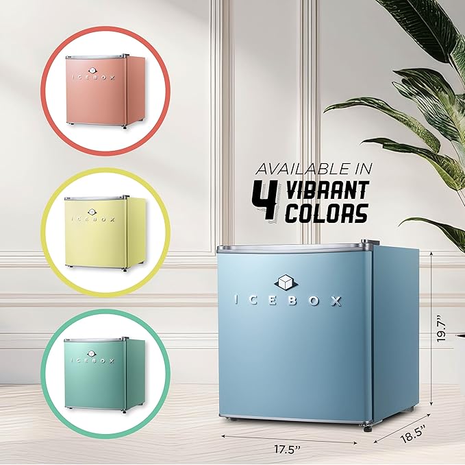 ICEBOX 1.7 Cu. Ft. Compact Refrigerator, ENERGY STAR Certified Small Refrigerator, Single Door Mini Fridge with Chiller Compartment, R600a Refrigerant, IBCR17SLT, Slate Blue