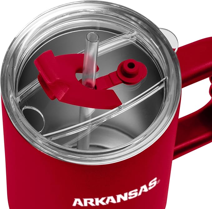 Logo Brands NCAA 40 oz Tumbler with Handle -Stainless Steel Insulated Travel Tumbler with Straw Lid – Powder Coated, Leak-Resistant, Keeps Drinks Hot/Cold – Great for Tailgating, or Everyday Use