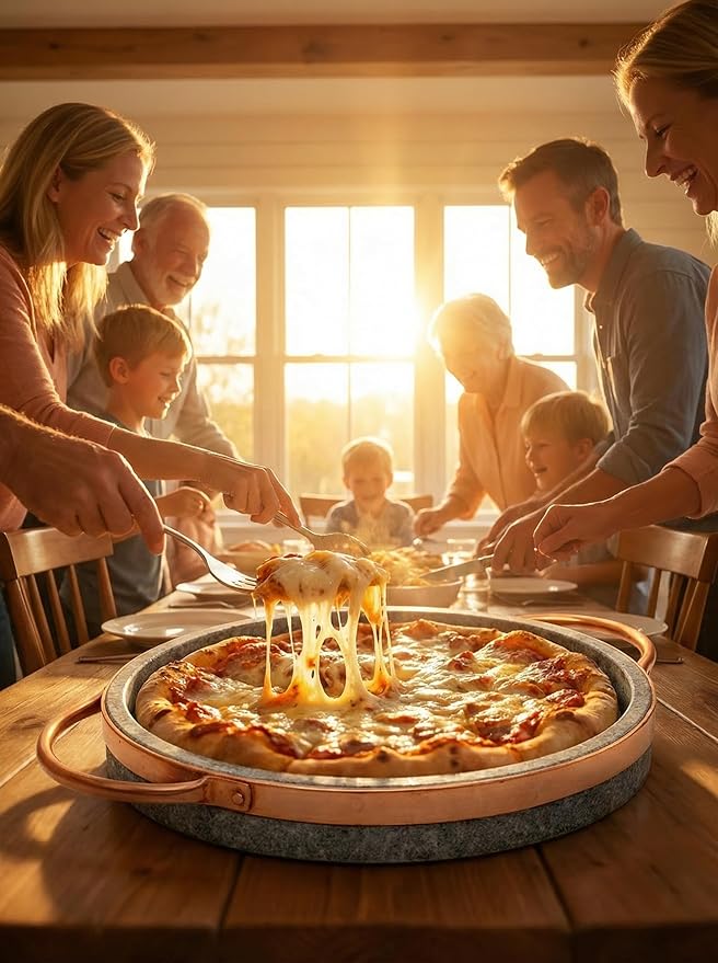 12-inch Soapstone Deep Dish Pizza Pan with Copper Handles – Authentic Chicago Style Pizza Stone – Naturally Non-Stick, Chemical-Free Baking Stone for Oven